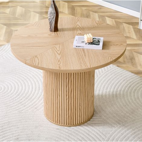 Mesa de comedor redonda 100 cm MDF, aspecto madera natural, 76 cm alto, soporte metal OKMYHOME (1/5)
