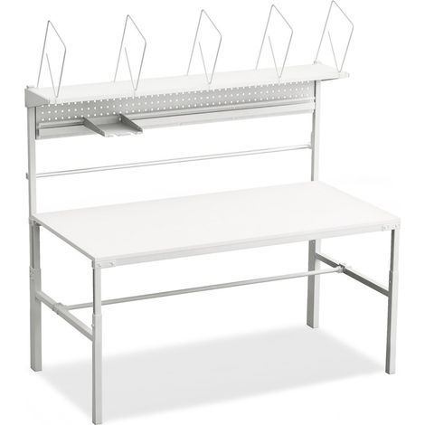Packtisch Arbeitstisch 180 x 90 x 65-90 cm Stahl 300 kg belastbar Papierrollenhalter Grau (1/5)