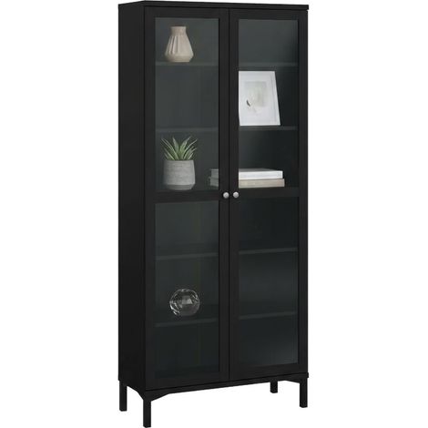 Dmora - Vetrina Wutip, Credenza espositiva, Vetrinetta multiuso, Madia da soggiorno, 89x36 h203 cm, Nero