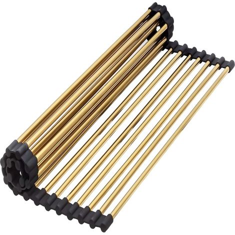 Égouttoir pliable en silicone avec bordure pour évier de cuisine, support de rangement multi-usage pour plan de travail (doré) (1/5)