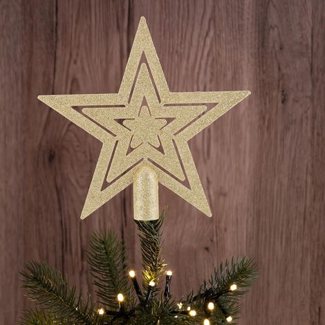 DOLASO ® Glitzer-Stern-Christbaumspitze – Sternspitze für den Weihnachtsbaum – Weihnachtsbaumspitze für jede Baumspitze – Unzerbrechlicher Weihnachtsstern