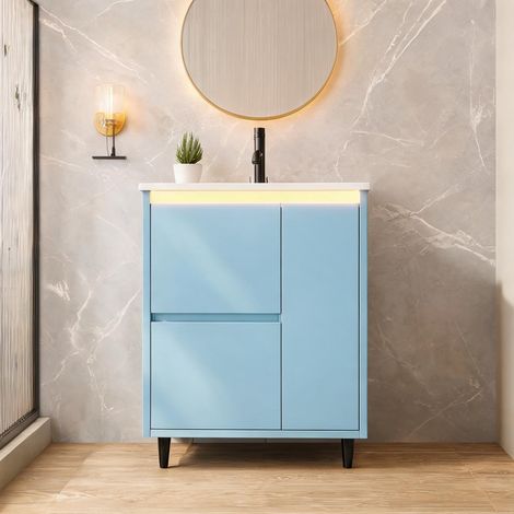 Vasque autoportante en MDF laqué bleu avec céramique intégrée (1/5)
