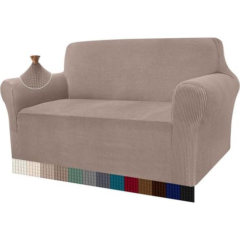 Sofabezug Stretch Jacquard Wohnzimmer Hunde Haustiere 2 Sitzer Sand (1/5)