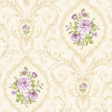 Chelsea Garden Floral Wallpaper Soft Gold Cameo Beige Lilac Smooth Paper Decor (1/4)