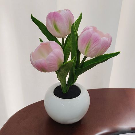 Lampe tulipe décorative d'intérieur, lampe de table LED simulant un pot de fleurs de tulipe, lampe veilleuse d'ambiance, cadeau (1/5)