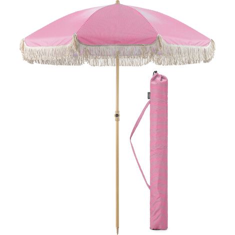 Portable Tassel Parasol with Tilt - Pink Stripes