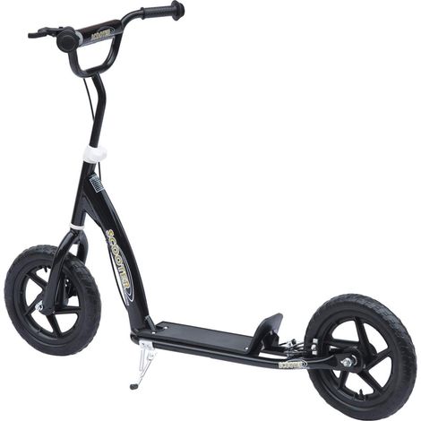 Trottinette enfant patinette pneus 30 cm Hauteur Guidon réglable poignée Frein et béquille Acier pour enfants à partir de 5 ans Noir (1/5)