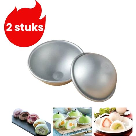 Moule à daifuku (2 pièces) - Support pour boules de glace - Moule à mini-gâteaux, mousse et pudding maison - Ustensiles de pâtisserie - Argenté (1/5)