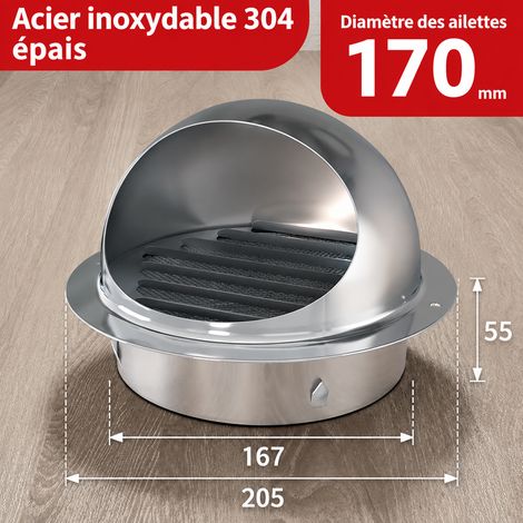 Chapeau ventilation mural inox 304 extra épais 170 mm garantie 80 ans indemnisation en cas de rouille 22,5 × 22,5 × 15,5 cm 407 g – Livraison gratuite