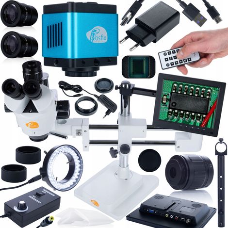 Rosfix Jupiter Pro MSJP-T-SDMS1 Stereomikroskop + Aquarius PRO KMAP-HDMI-USBC 8,29-MP-Kamera + 144-LED-Beleuchtung + 196-mm-Halterung + 8-Zoll-Display