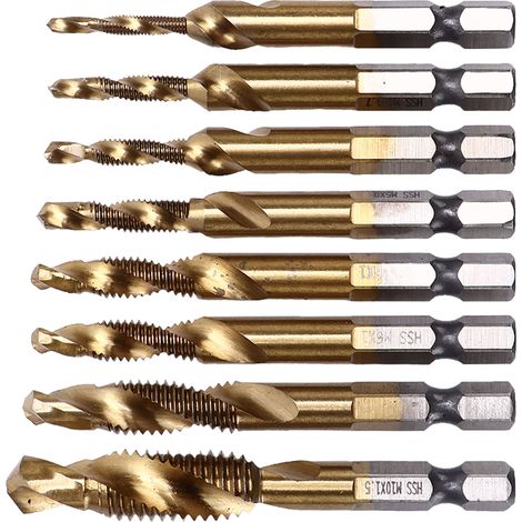 8-teiliges Spiralnut-Gewindebohrer-Set mit 1/4-Zoll-Sechskantschaft, Kombinations-Schraubengewindebohrer, Bohr- und Anfaswerkzeug (1/5)