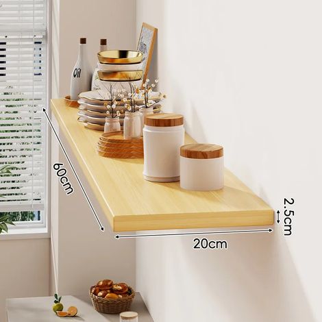 (Couleur bois 60 x 20 cm) Étagère murale avec un tableau d'affichage pour salon, maison, fixation murale en bois massif, étagère murale stratifiée, présentoir (1/5)