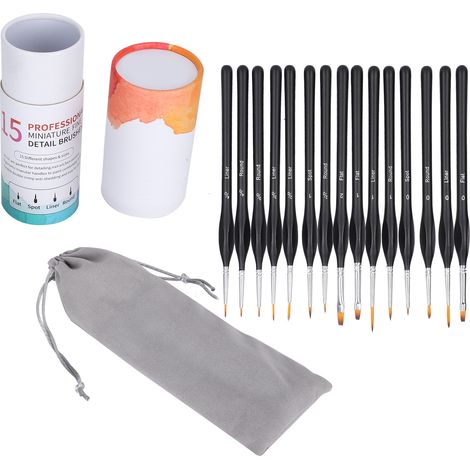 Kit de 15 pinceaux de détail pour aquarelle, peinture à l'huile et dessin, avec sac de rangement (1/5)