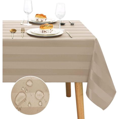 Abwaschbare Tischdecke Khaki Gestreift 130x220 cm Wasserabweisend Outdoor Gartentischdecke