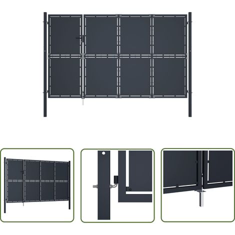 The Living Store Gartentor Stahl 350 x 175 cm Anthrazit - Gartentor - Stahltür - Zaunportal - Einfahrtstor - Sicherheitszaun (1/5)