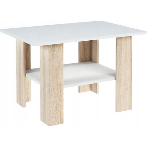 Table Basse Blanc / Sonoma - Table de Salon Carrée avec étagère - 87 x 60 x 55 cm (1/3)