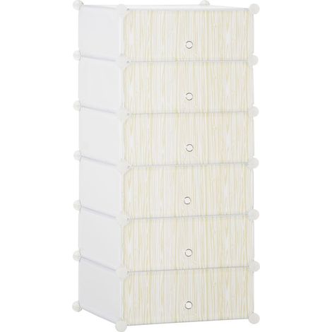 Armoire à chaussures modulable, meuble de rangement avec 6 cubes empilable en plastique, 49 x 36,5 x 108 cm blanc (1/5)