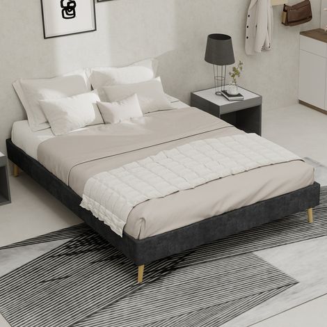 Letto in tessuto grigio 140x200 cm con struttura in metallo, design moderno minimalista (1/5)