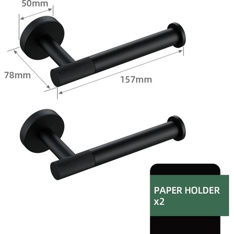 (2 porte-papier toilette) Accessoires de salle de bain noirs, kit en laiton moleté, porte-papier toilette, porte-serviettes, étagère, porte-serviettes simple, crochet pour brosse WC (1/5)