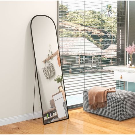 Miroir pleine longueur 169 x 49 cm en verre et aluminium noir, sur pied, pour chambre – MEUBLIV (1/5)