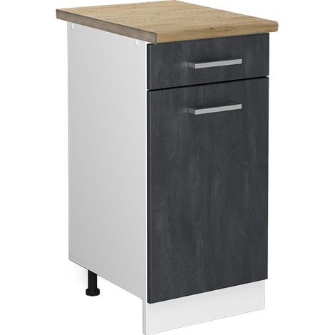 Mueble bajo de cocina R-Line, Hormigón negro, 40 cm ET Roble, Vicco (1/5)