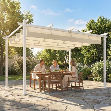 Toit en terrasse pergola toit coulissant fermetures magnétiques UV30 - Dimensions: 3x4 m - Couleur: Beige