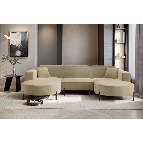 Wohnlandschaft U-Form Sofa VALENCIA in Stoff Quelle Hellbraun