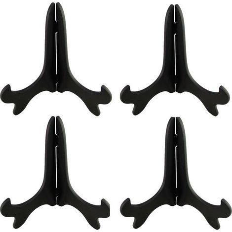 Chevalet en bois noir de 20 cm, fabriqué en plastique, adapté aux assiettes et aux cadres photo - lot de 4 pièces (1/5)