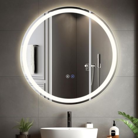 GBLY Spiegel Badezimmer Badezimmerspiegel mit Beleuchtung - LED Badspiegel Rund 80cm Wandspiegel Bad mit Touch-Schalter und Beschlagfrei IP44 Lichtspiegel Dimmbar 3000K-6500K