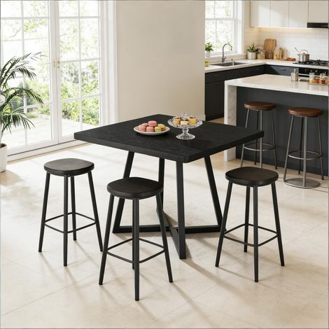Table carrée MDF und Metall schwarz, 80x80 cm, industrieller Esstisch für 2-4 Personen