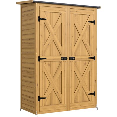 Abri de jardin en bois marron, cabane de rangement extérieure avec 2 tablettes (1/5)