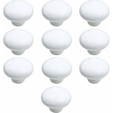 10 pcs Boutons Porte Céramique, Poignées Rondes 33 mm, Blanc Mat pour Tiroirs et Armoires de Cuisine (1/5)