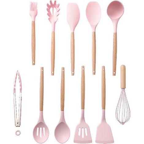 11-teiliges Küchenhelfer-Set aus Silikon mit Halter, Holzgriff, Kochlöffel-Set für Zuhause (1/5)