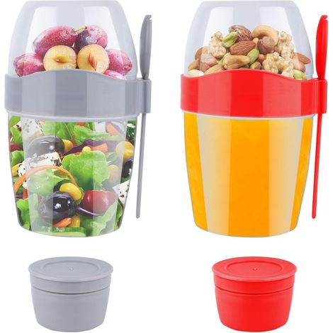 Lot de 2 pots à yaourt avec couvercle cuillère 875 ml avec couvercles pour céréales yaourt avec (1/5)