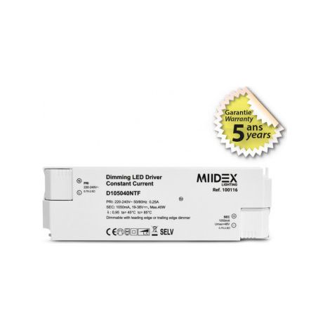 Alimentation LED Dimmable AC220-240V DC19-38V 40W 0,25A IP20 166x52mm