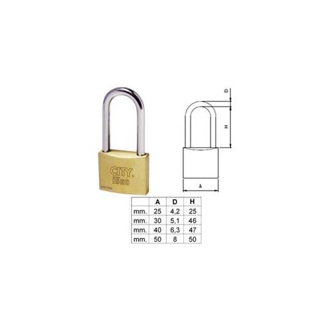 LUCCHETTO OTTONE ARCO LUNGO ADITUS CITY P700- - mm.30 (P70030467) - 10 pezzi ISEO