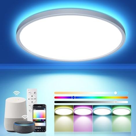 Dimmable LED Ceiling Light 40 cm, 48 W RGB Ceiling Light with Remote Control App Compatible with, 7 Colours Mood Light for Living Room, Children's Bedroom, Party, IP44 for Bathroom Kitchen (1/5)