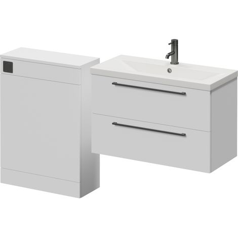 Napoli 390 Cento Gloss White 1400mm Wall Mounted 2 Drawer Vanity Unit and Toilet Suite with Glide Basin - 1400mm - Gunmetal Grey 480mm HandleWithout Kingston Toilet Pan
