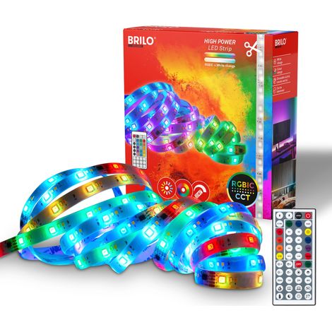 Ruban LED 5m avec télécommande, dimmable, RGB IC changement de couleur dynamique, CCT, rubans à LED, bande lumineuse, ruban pour escalier, ruban adhésif, 5000x10x3 mm, blanc (1/3)