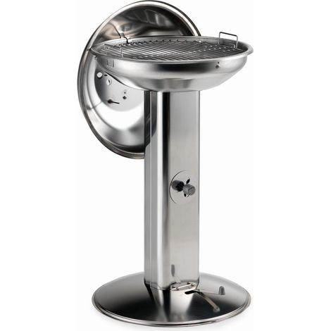 Barbecue à charbon en acier inoxydable avec colonne équipée d’une prise d’air réglable, grille chromée et couvercle pour la cuisson au four Made in Italy (1/2)