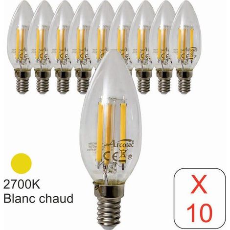 10 ampoules LED à filament flamme E14 6W 2700K, LED e14 à visser (1/5)