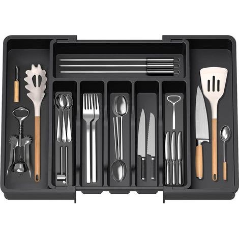 Boîte de rangement pour couverts - Extensible et réglable - Style tiroir - Plateau à couverts (1/5)