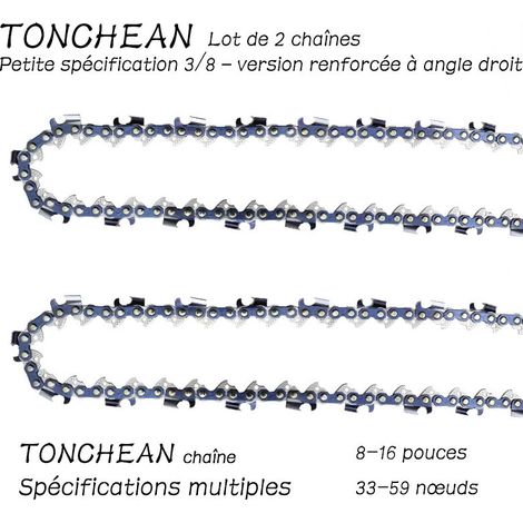 Tonchean – Führungsschiene und Kette für Kettensägen – Set mit 2 Ketten, 57 Glieder – Länge 40 cm (16 Zoll) – Verstärkte rechtwinklige Ausführung – 16 Zoll (1/4)