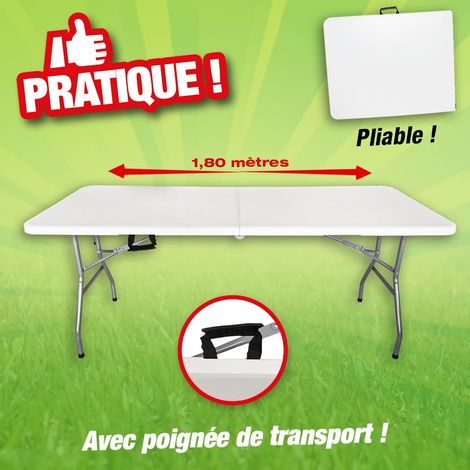 Table pliante en résine182 cm de long 74 cm de large avec poignée de transport