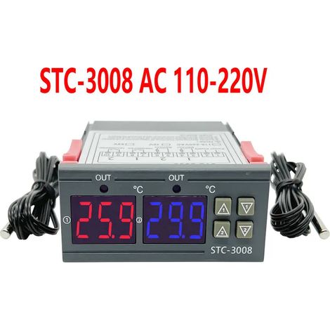 (STC-3008 AC 110-220V) Thermomètre et hygromètre numériques à deux canaux, thermostat, double sortie relais (1/5)