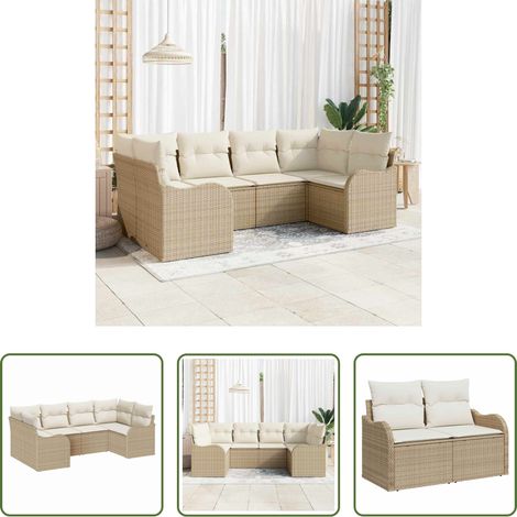 Canapé modulaire - Ensemble de canapé de jardin 6 pcs Beige et blanc Poly rotin (1/5)