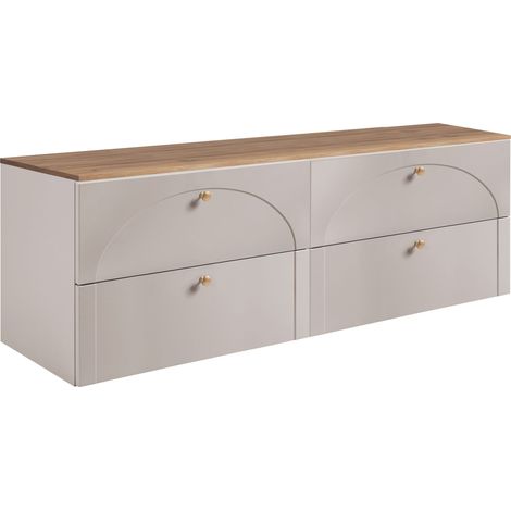 Meuble sous vasque suspendu AURA cachemire avec le plan chêne craft 160 cm G (1/5)