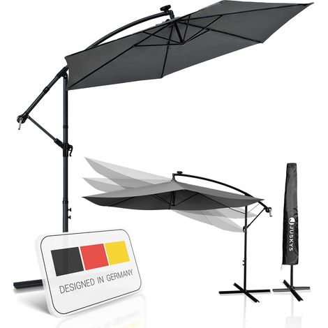 Juskys Ampelschirm Brazil 350 cm grau – mit Kurbel & Ständer – UV-Schutz wasserabweisend knickbar – Sonnenschirm Marktschirm (1/5)