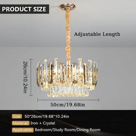 Luxus Kristall-Kronleuchter Rund, LED Pendelleuchte Gold mit 3 Lichtfarben, Elegante Deckenlampe für Wohnzimmer