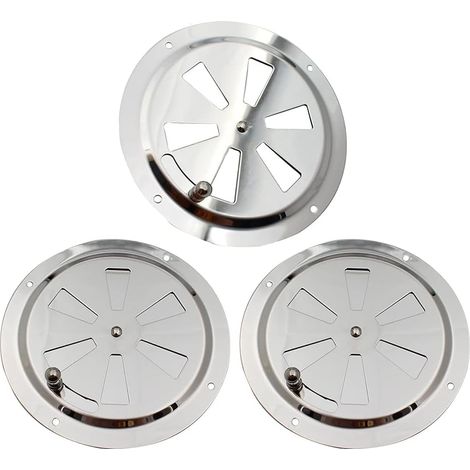 Grille de ventilation ronde en 3 parties, rosace de ventilation en acier inoxydable, aération de 125 mm, ouverture d'air réglable, ventilateur en forme d'ailette, pour fumeurs et camping-cars